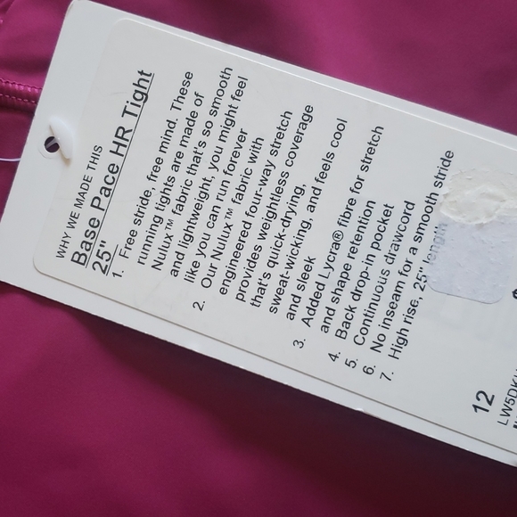 Lululemon Base Pace HR Tight 25" MGPR Magenta Purple 12 Nwt - Picture 6 of 11